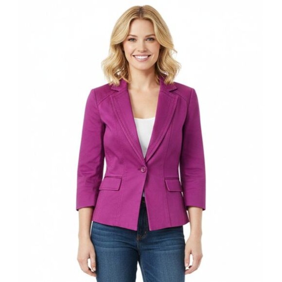 White House Black Market Jackets & Blazers - White House Black Market Blazer Size 00 Magenta Pink Cotton Stretch 3/4 Sleeve